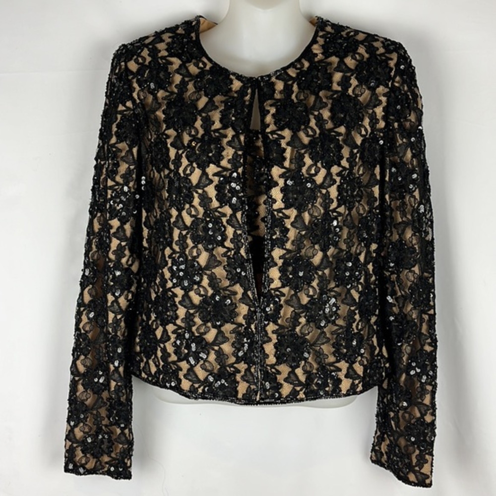 Andretta Donatello Black Lace Sequin Jacket &‎ Tank Top Formal Set 2 Pieces Sz S
